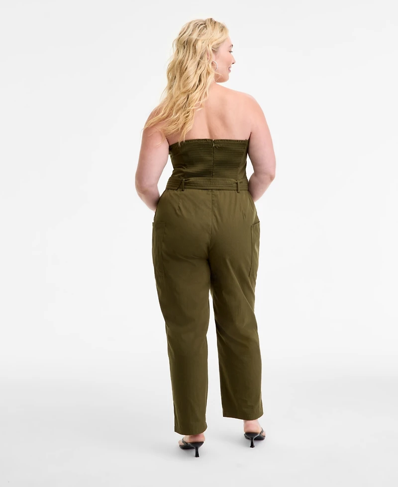 Bar Iii Trendy Plus Strapless Belted Utility Jumpsuit, Macy's Exclusive