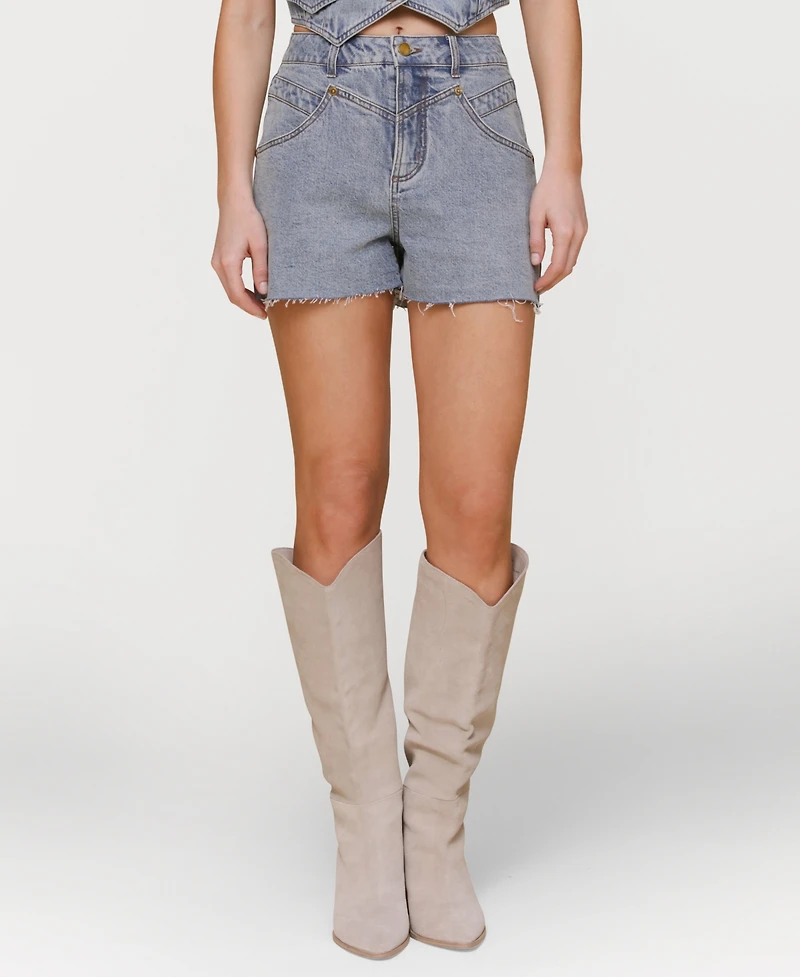 Avec Les Filles Women's Yoke Detail Denim Shorts