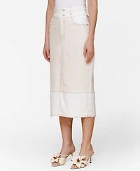 Avec Les Filles Women's Raw Hem Denim Midi Skirt