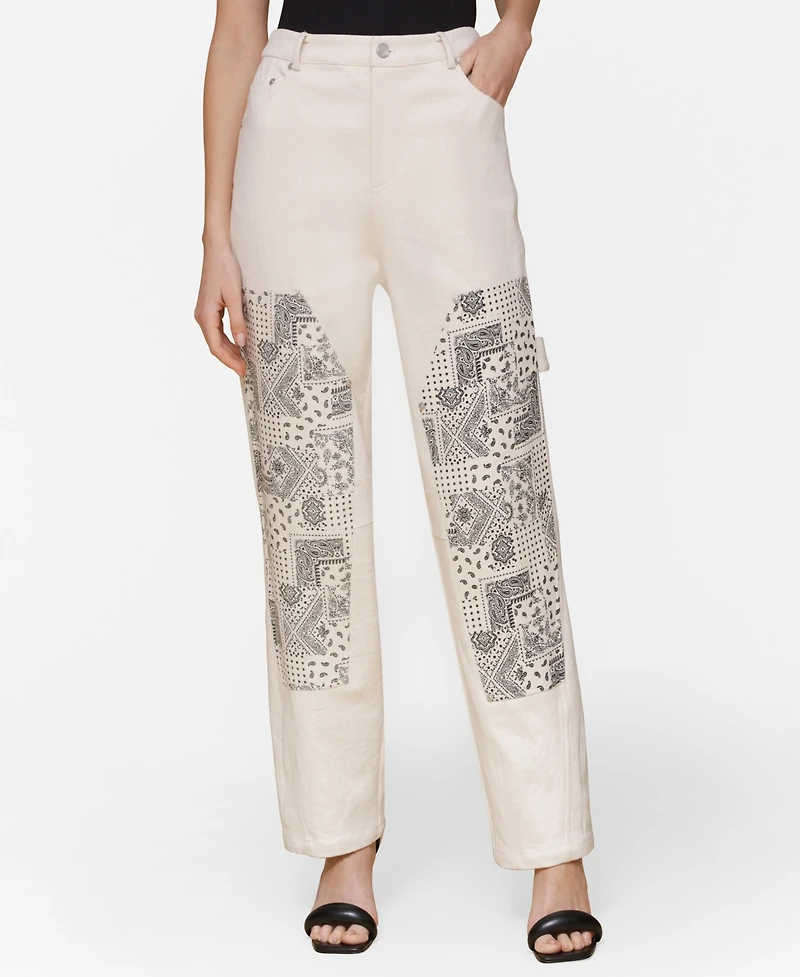 Avec Les Filles Women's Bandanna-Inset Carpenter Pants