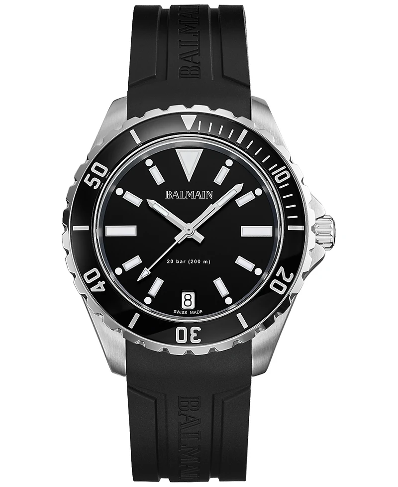 Balmain Men's Swiss Ophrys Black Rubber Strap Watch 43mm