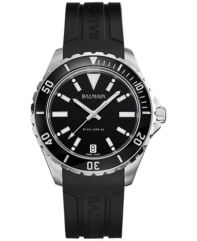 Balmain Men's Swiss Ophrys Black Rubber Strap Watch 43mm