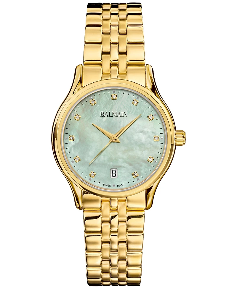 Balmain Women's Swiss Beleganza Diamond (1/20 ct. t.w.) Gold Pvd Stainless Steel Bracelet Watch 32mm