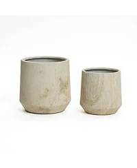 LuxenHome 2-Piece Marble Off-White Ribbed Texture MgO Planter Set, Indoor and Outdoor