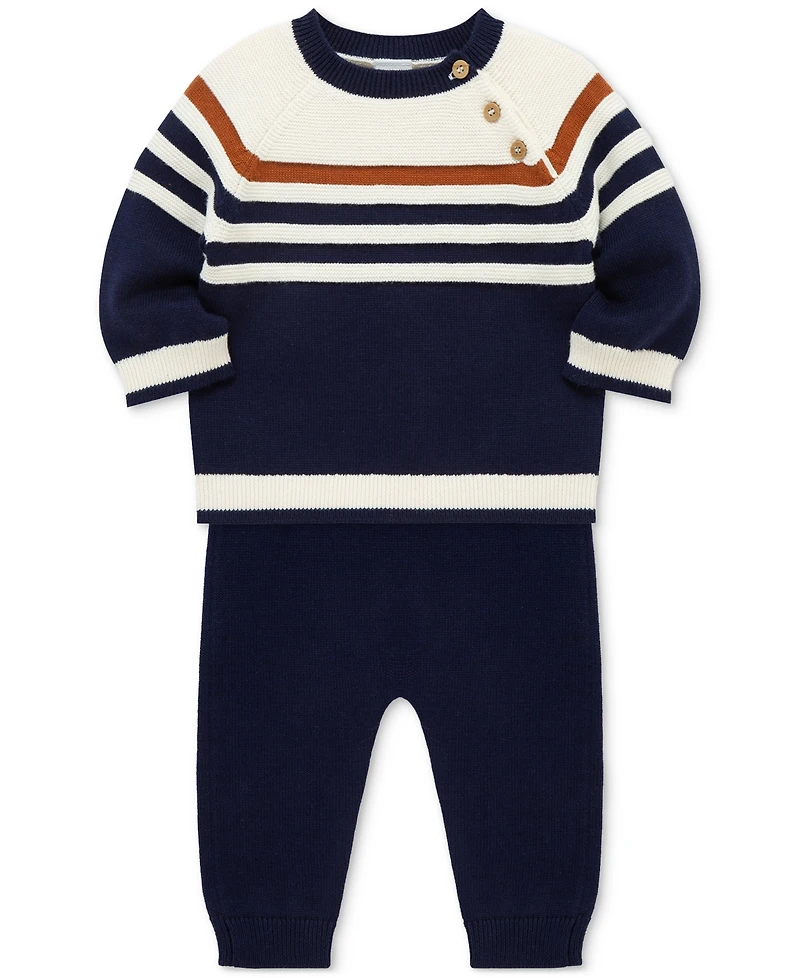 Little Me Baby Boys Cotton Striped Sweater & Pants, 2 Piece Set
