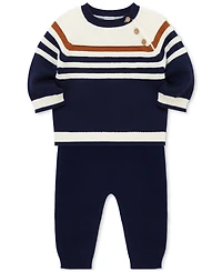 Little Me Baby Boys Cotton Striped Sweater & Pants, 2 Piece Set
