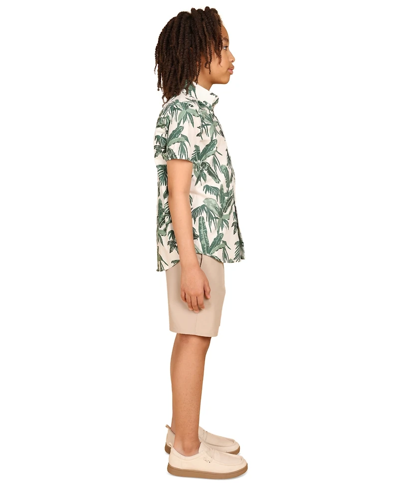 B By Brooks Brothers Big Boys Palm Tree Graphic Poplin Shirt