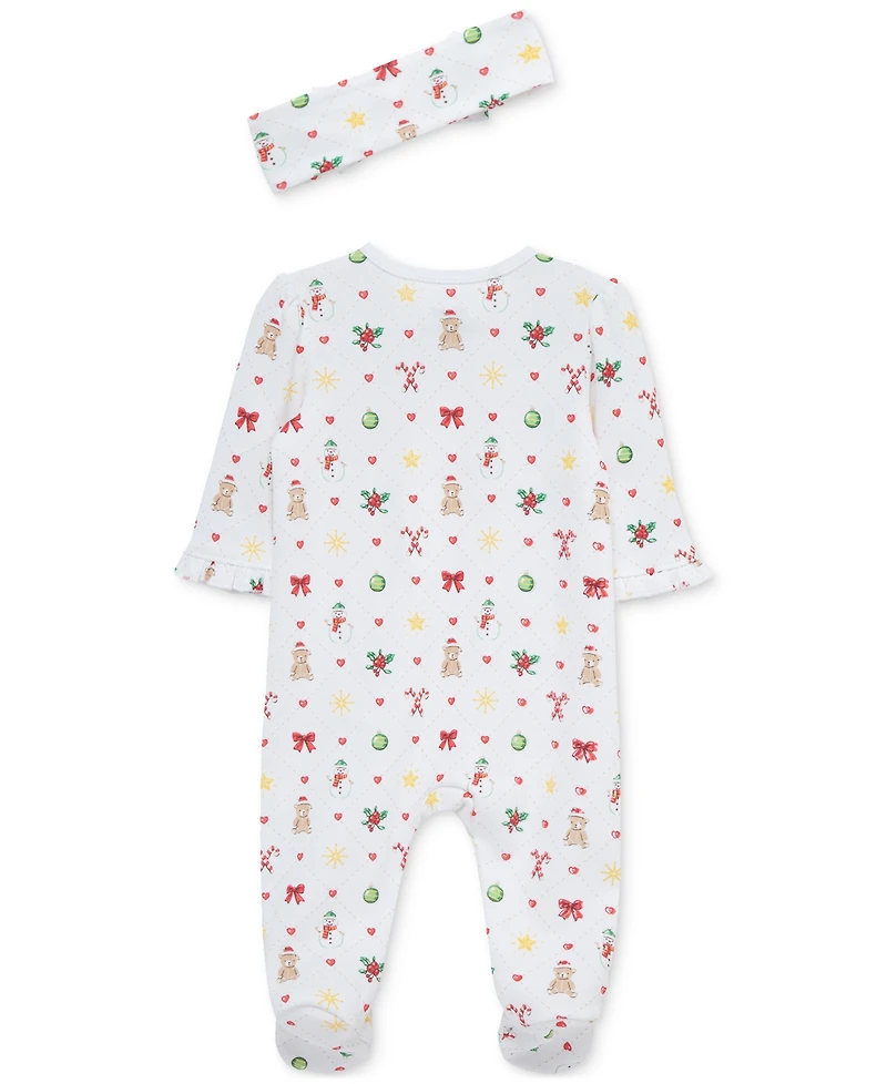 Little Me Baby Festive Footed Coverall & Headband, 2 Piece Set