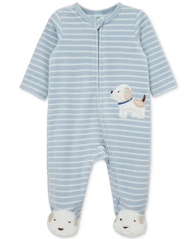 Little Me Baby Boys Fluffy Pup Velour Footed Coverall