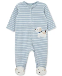 Little Me Baby Boys Fluffy Pup Velour Footed Coverall