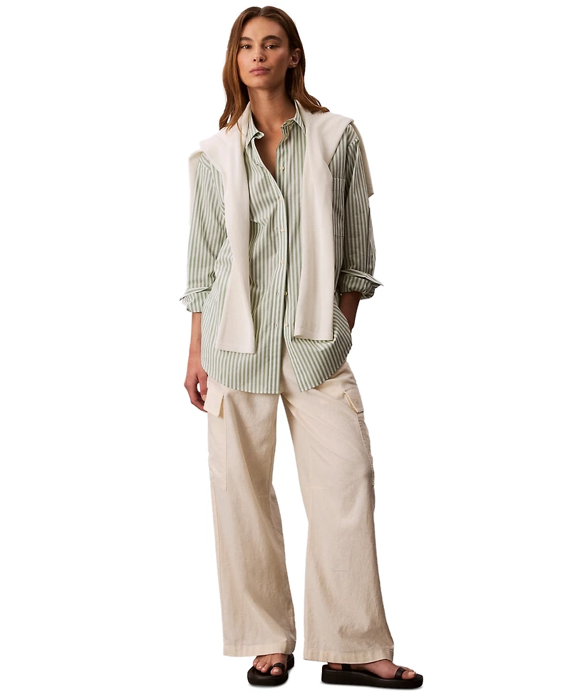 Calvin Klein Jeans Women's Striped Cotton Poplin Button-Down Shirt