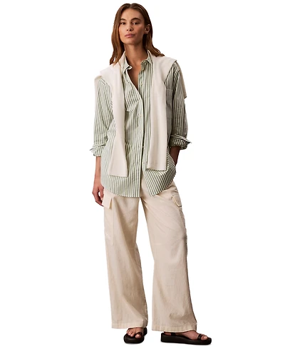 Calvin Klein Jeans Women's Striped Cotton Poplin Button-Down Shirt
