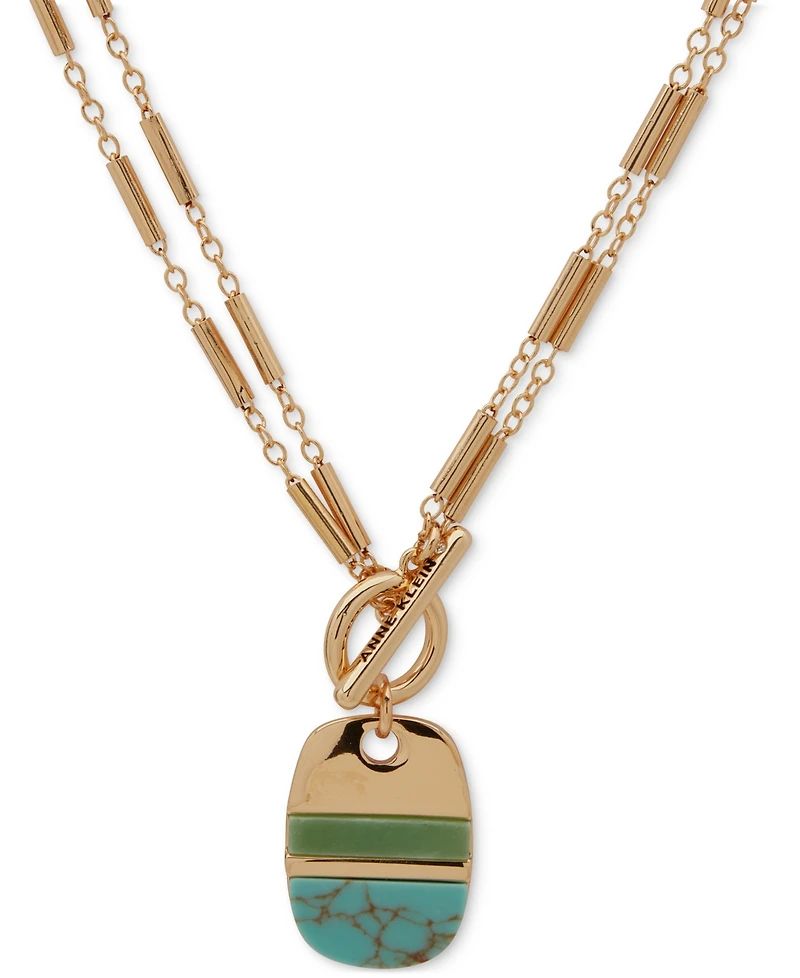 Anne Klein Gold-Tone Stone Inlay Dog Tag 36" Pendant Necklace