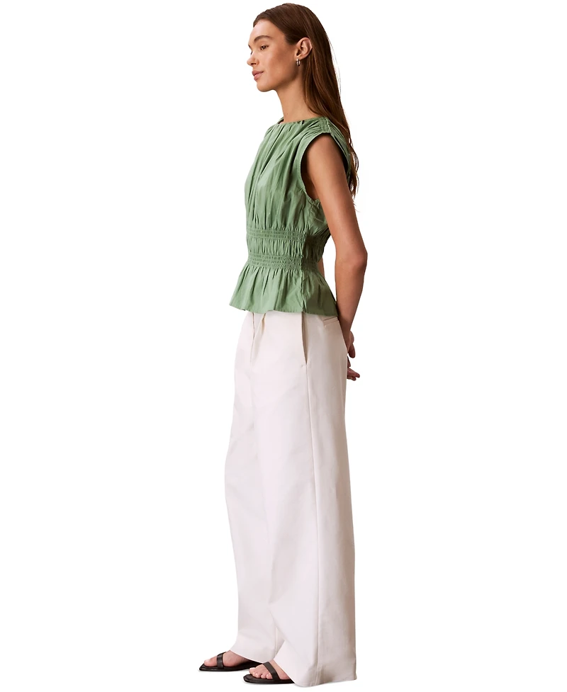 Calvin Klein Jeans Women's Ruched Cotton Poplin Top