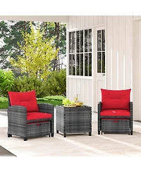 5 Piece Patio Rattan Furniture with 2 Ottomans & Tempered Glass Coffee Table