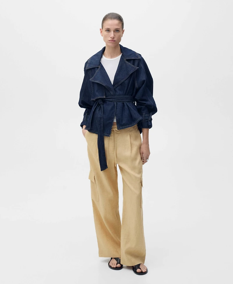 Mango Women's Linen Cargo Pants