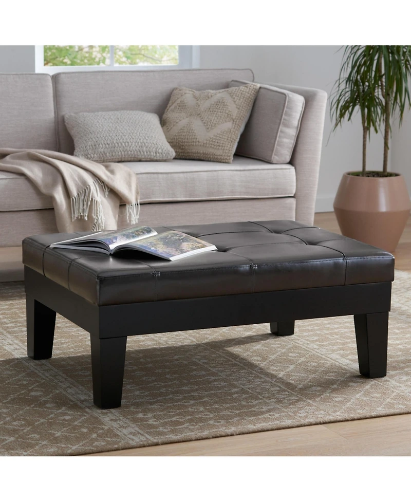 Streamdale Elegant Storage Ottoman Brown Leather, Slide-Out Drawer, Hardwood Legs