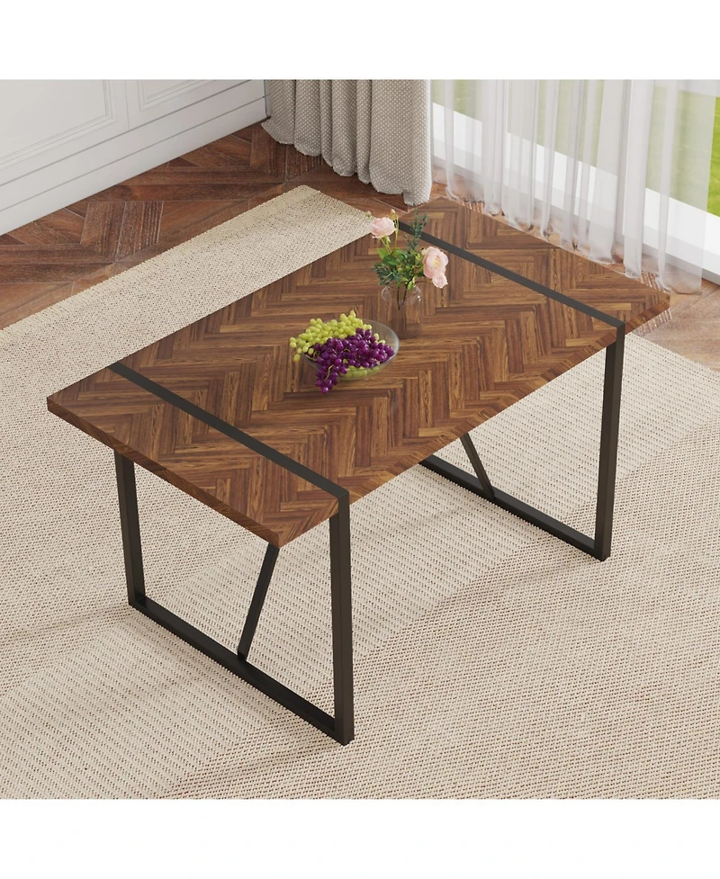 Streamdale Retro Rectangular Dining Table - Textured Top, Black Metal Legs