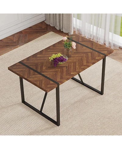 Streamdale Retro Rectangular Dining Table - Textured Top, Black Metal Legs