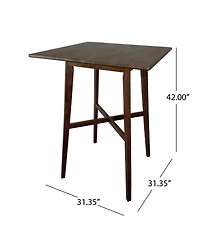 Streamdale Modern Bar Height 42" Dining Table, Rubberwood Legs and Laminate Table Top, Walnut Finish, Black