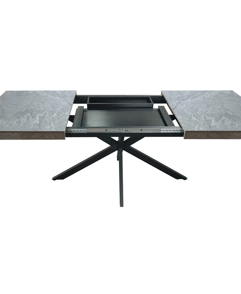 Streamdale Furniture Retro Stretch Dining Table with Storage Box, Stone Top