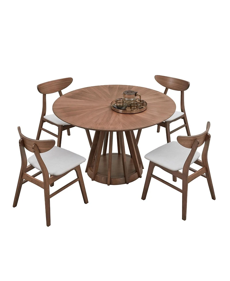 Streamdale Walnut Round Dining Table for 4, Modern Pedestal Table (47.24")