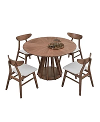 Streamdale Walnut Round Dining Table for 4, Modern Pedestal Table (47.24")
