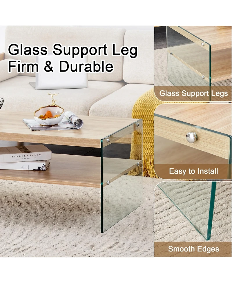 Streamdale 3-Tier Side Table & Coffee Table Set with Mdf Board and Tempered Glass