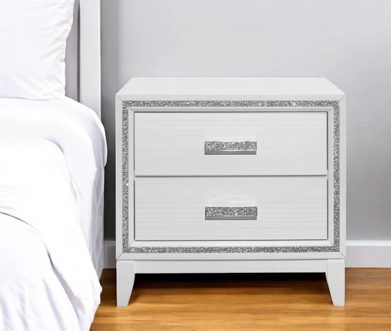 2-Drawer Faux Crystal Bling Nightstand – Glam Bedside Table with Storage