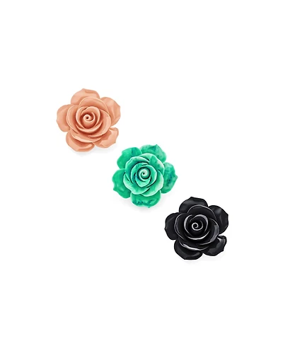 Bling Jewelry Set of Three Romantic Fashion Statement Floral Blooming 3D Carved Large Rose Flower Brooch Pin