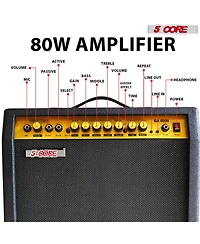 5 Core Guitar Amp 80 Watt Electric Amplifier w Built in 10" Speaker Portable Mini Practice Amps