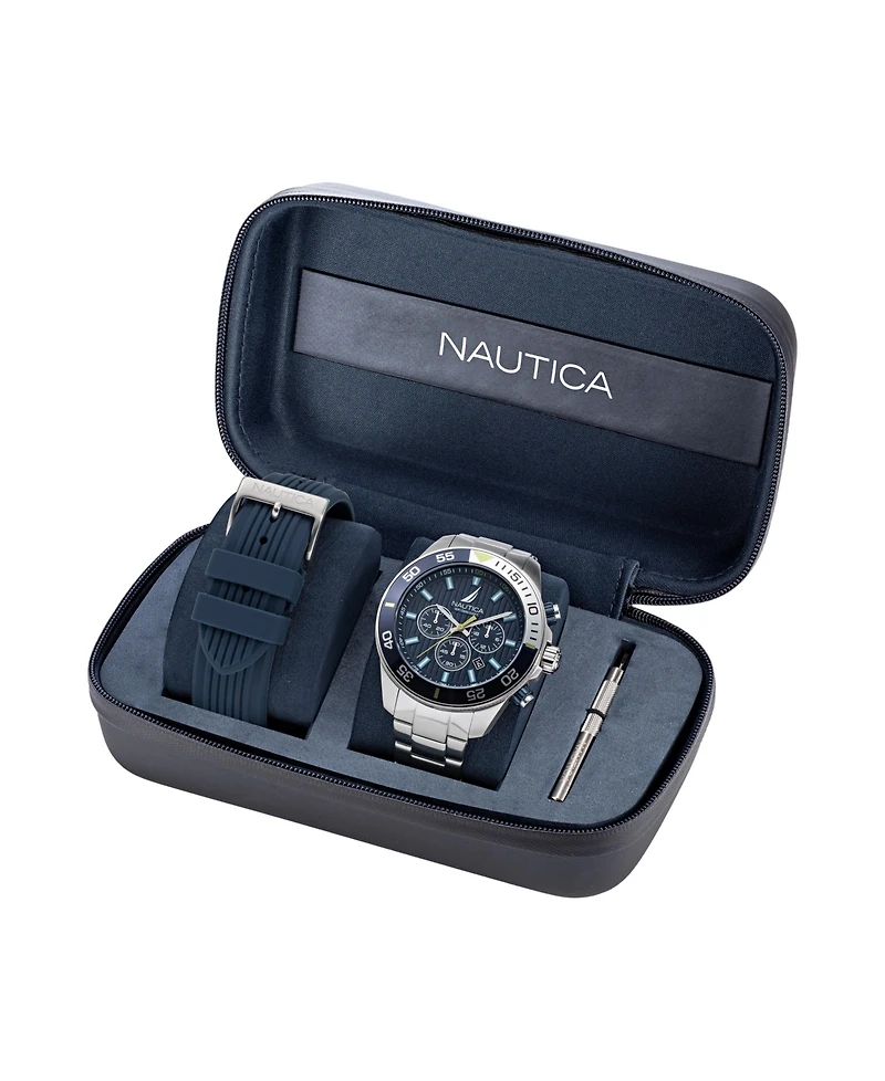 Nautica Men's Analog Silver-Tone Stainless Steel Watch Set