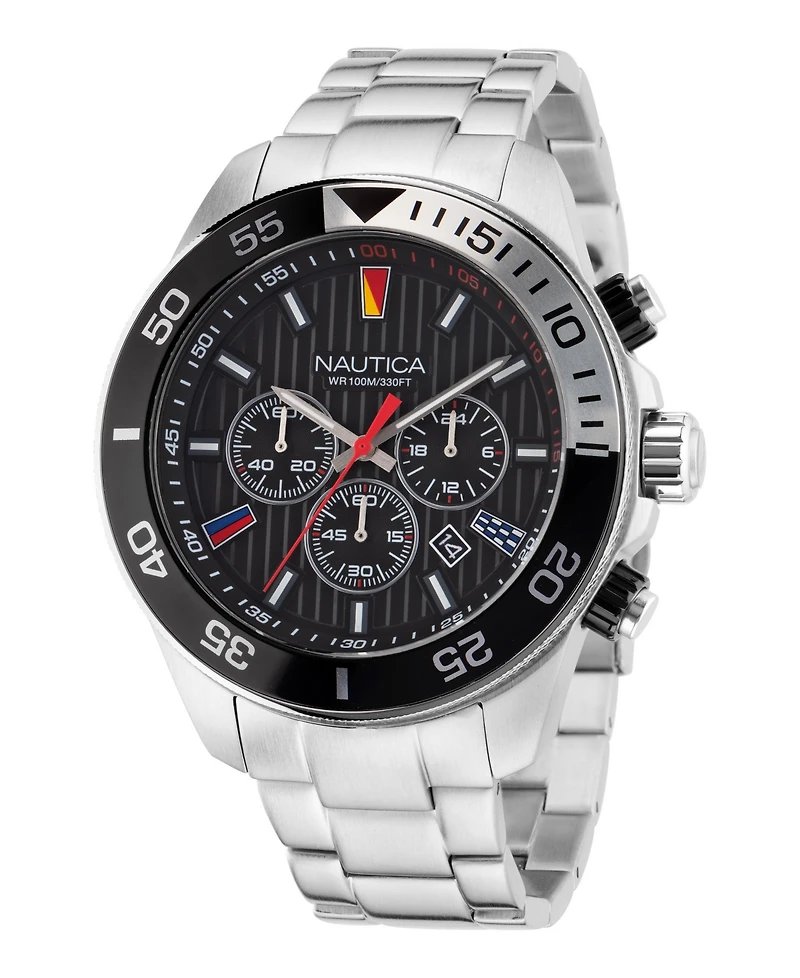 Nautica Men's Analog Silver-Tone Stainless Steel Watch Set, 48mm