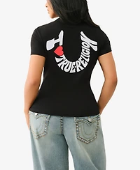 True Religion Women's Ss Embroidered Horseshoe Crew Neck T-Shirt