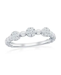 Sterling Silver Round Pave Cz Beaded Ring