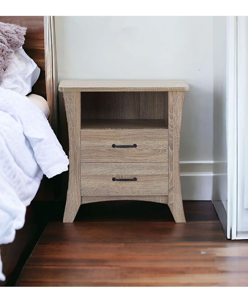 Two Drawer Nightstand for Bedroom Storage and Bedside Organization