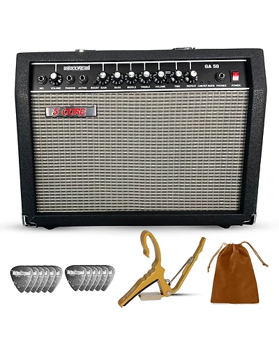 5 Core Guitar Amp 50 Watt Electric Amplifier w Built in 8" Speaker Portable Mini Amps w Aux