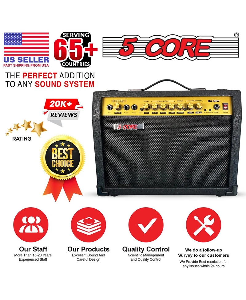 5 Core Guitar Amp 50 Watt Electric Amplifier w Built in 8" Speaker Portable Mini Amps w Aux