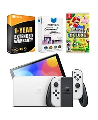 Nintendo Switch White Oled Console with New Super Mario Bros. U Deluxe, MightySkins Console and Controller Skin Voucher
