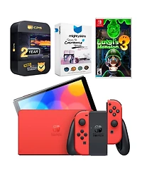 Nintendo Switch Oled Mario Red Edition with Luigi's Mansion 3, MightySkins Console and Controller Skin Voucher and 2 Year Cps Extended Warranty