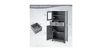 4 Door Freestanding Bathroom Floor Storage Cabinet with 2 Drawers and Glass Doors