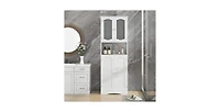 64.5 Inches Tall Bathroom Storage Cabinet with Frost Glass Doors and Shelves