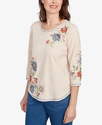 Alfred Dunner Petite El Paso Asymmetrical Floral Embroidered Top
