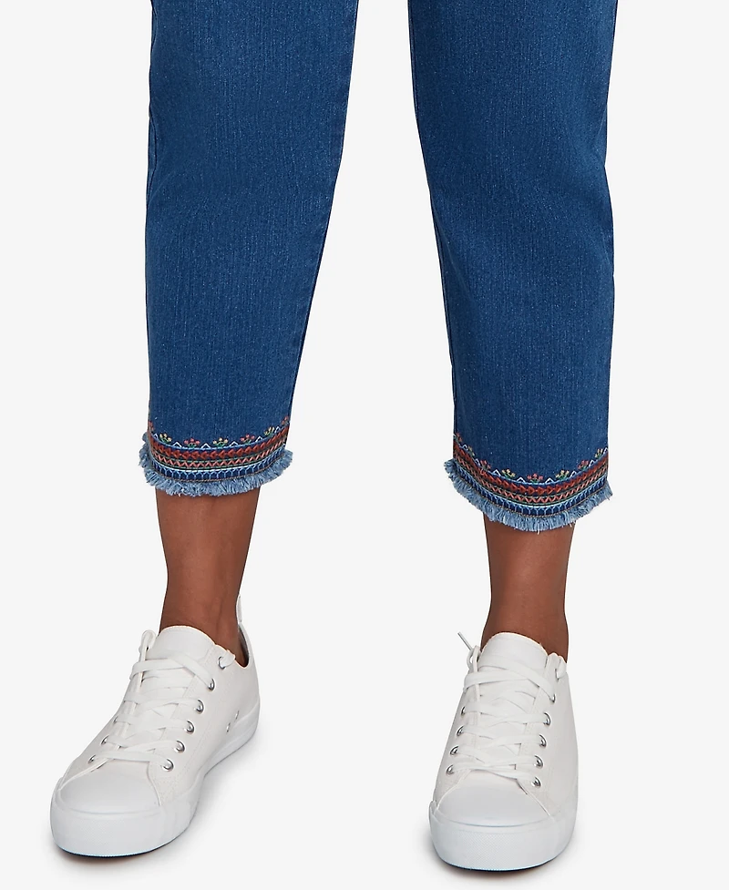 Alfred Dunner Petite El Paso Border Fringe Denim Ankle Pants