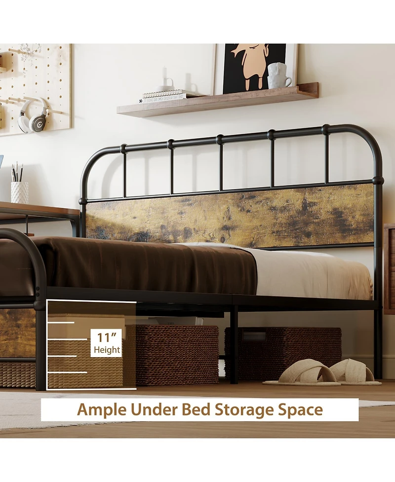 Gymax Queen Size Bed Frame Industrial Platform Bed Frame w/ Under Bed Storage
