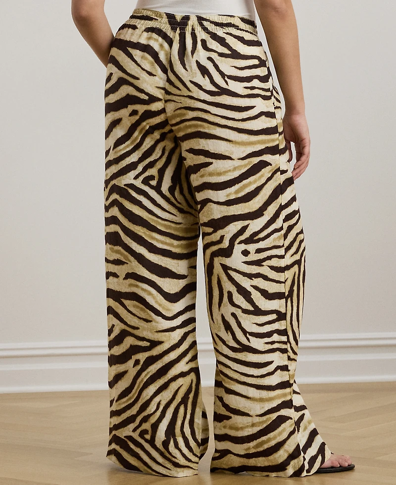 Lauren Ralph Plus Zebra-Print Linen Wide-Leg Pants