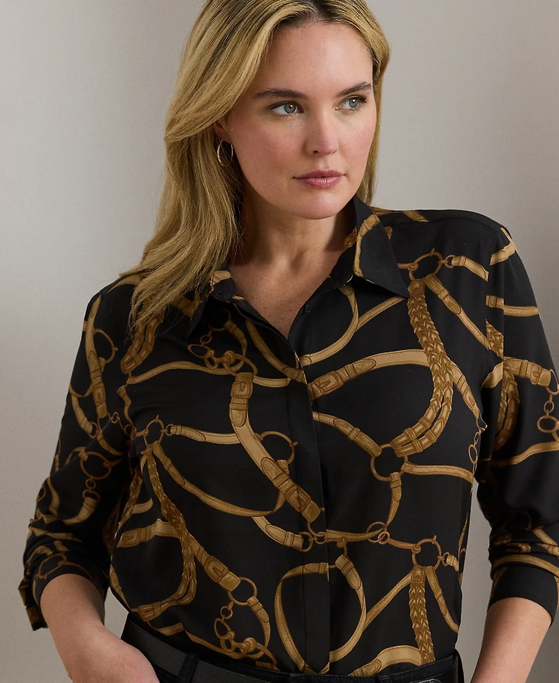 Lauren Ralph Plus Classic-Fit Belting-Print Crepe Shirt