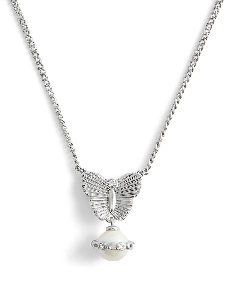 Coach Faux Stone Signature Heritage Butterfly Cultivated Pearl Pendant Necklace