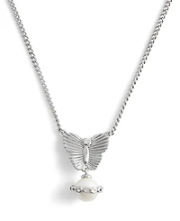 Coach Faux Stone Signature Heritage Butterfly Cultivated Pearl Pendant Necklace