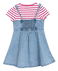 Rare Editions Toddler and Little Girls 2-Piece Stripe T-Shirt Denim Jumper Dress Set